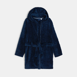 رداء حمام بغطاء رأس بقماش صوف، اللون أزرق داكن، للأولاد